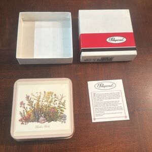 Set 6 Vintage PIMPERNEL Cork Backed “Garden Herbs” Coasters. Made in England